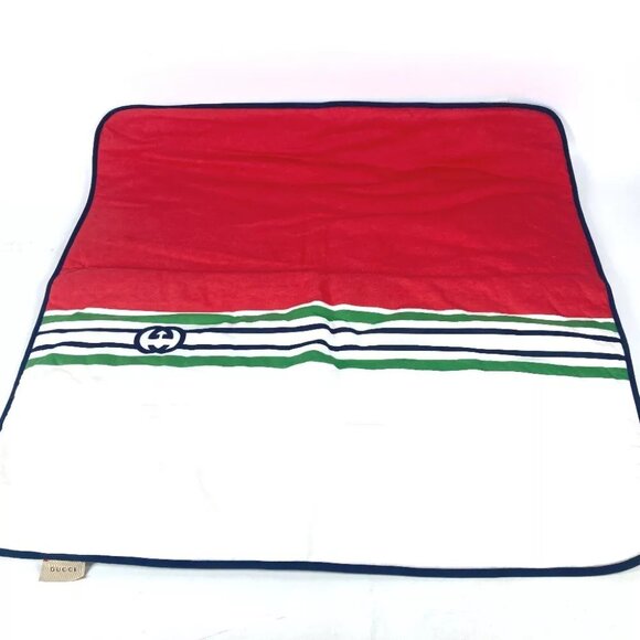 GUCCI 681367 Interior Throw Baby Blanket White/Red x navy x green Unused
